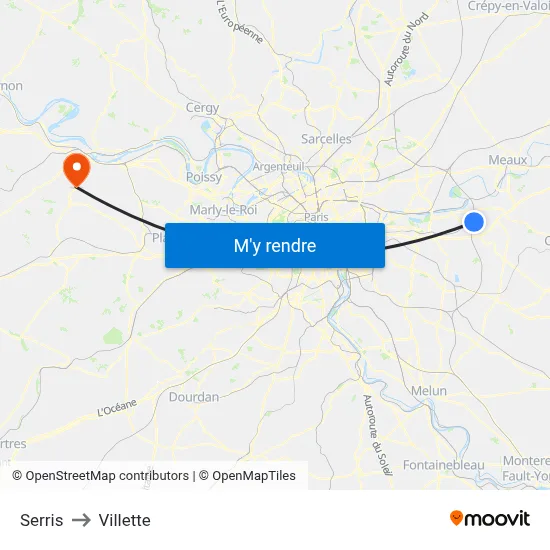 Serris to Villette map