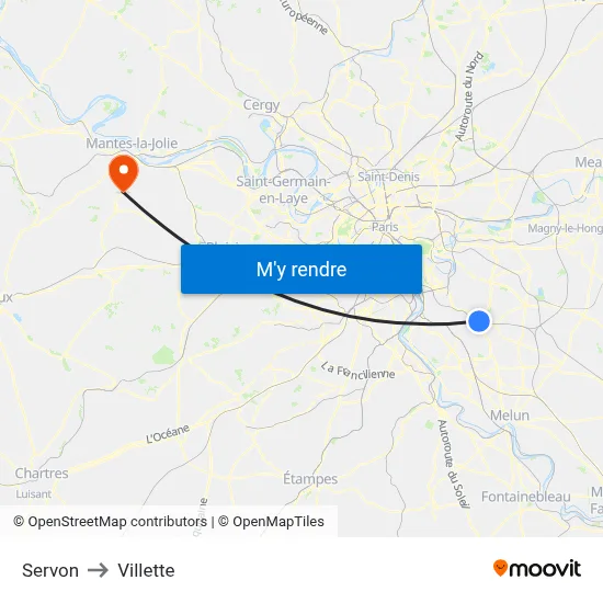 Servon to Villette map