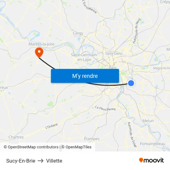 Sucy-En-Brie to Villette map