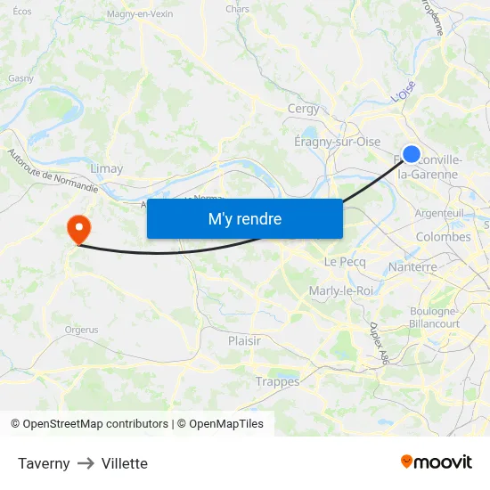 Taverny to Villette map