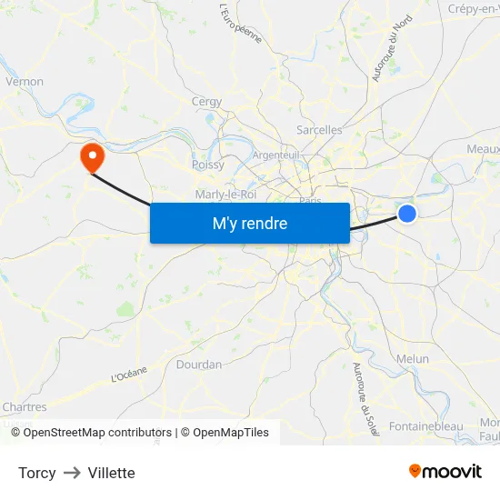 Torcy to Villette map