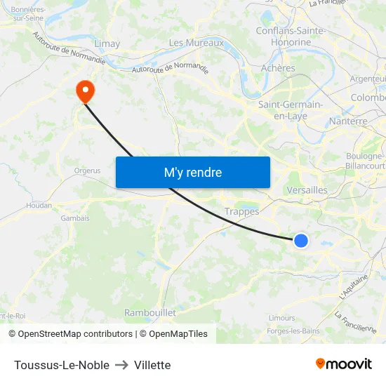 Toussus-Le-Noble to Villette map
