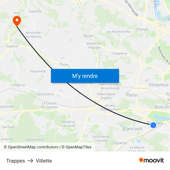 Trappes to Villette map