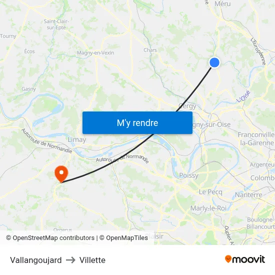 Vallangoujard to Villette map