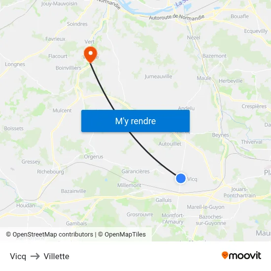 Vicq to Villette map