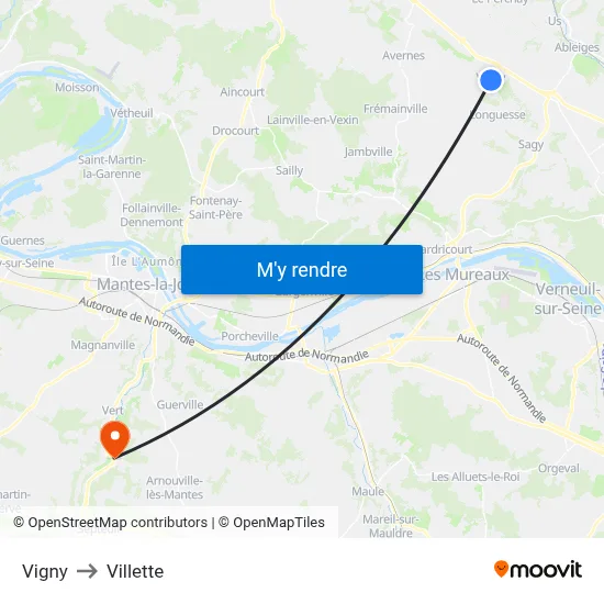 Vigny to Villette map