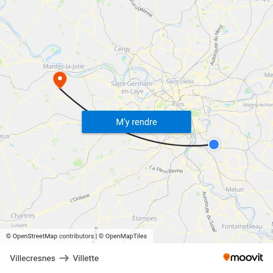 Villecresnes to Villette map