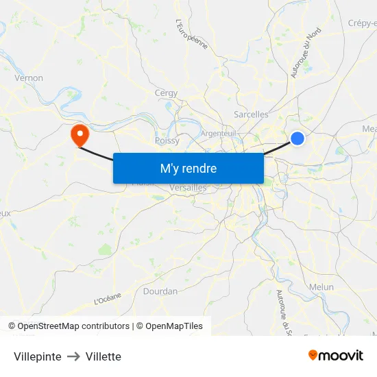 Villepinte to Villette map