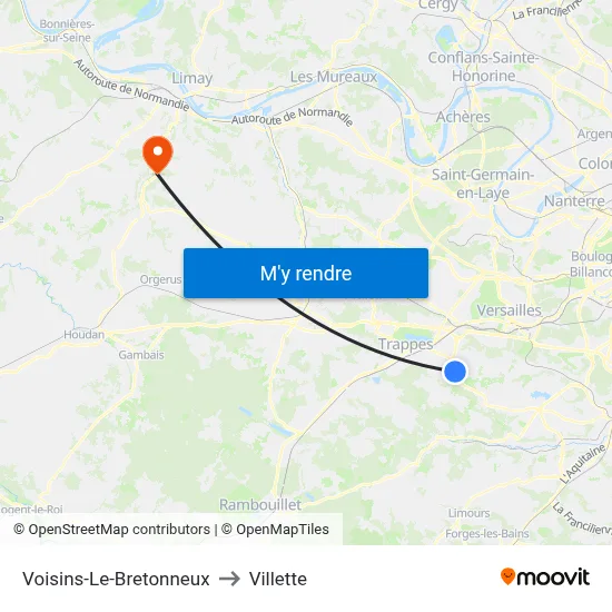 Voisins-Le-Bretonneux to Villette map