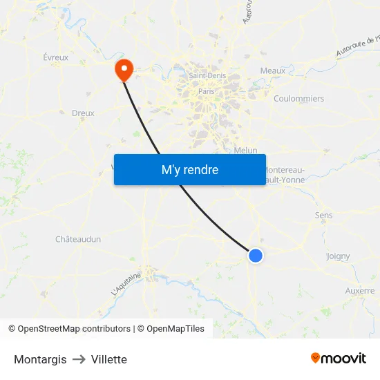 Montargis to Villette map