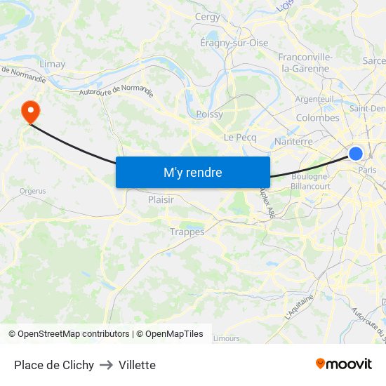 Place de Clichy to Villette map