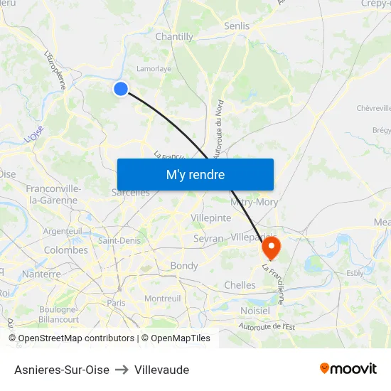Asnieres-Sur-Oise to Villevaude map