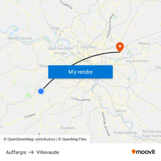 Auffargis to Villevaude map