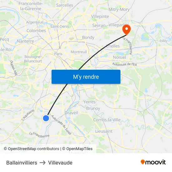 Ballainvilliers to Villevaude map