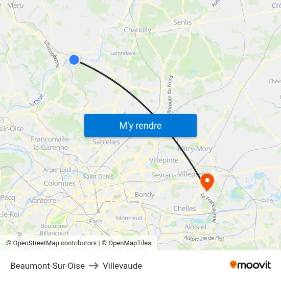 Beaumont-Sur-Oise to Villevaude map