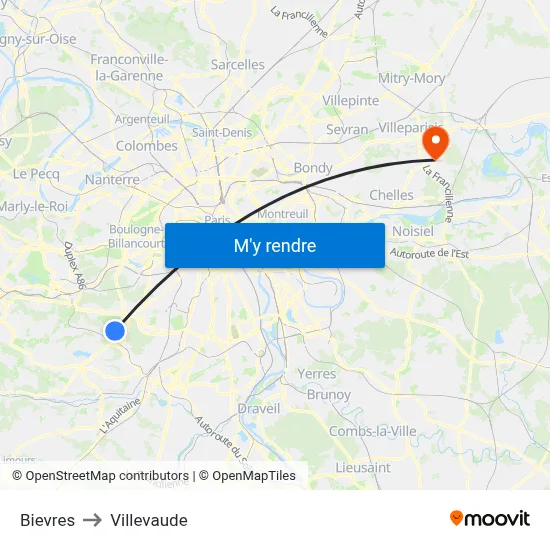 Bievres to Villevaude map