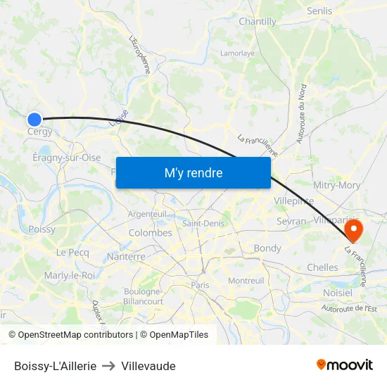 Boissy-L'Aillerie to Villevaude map