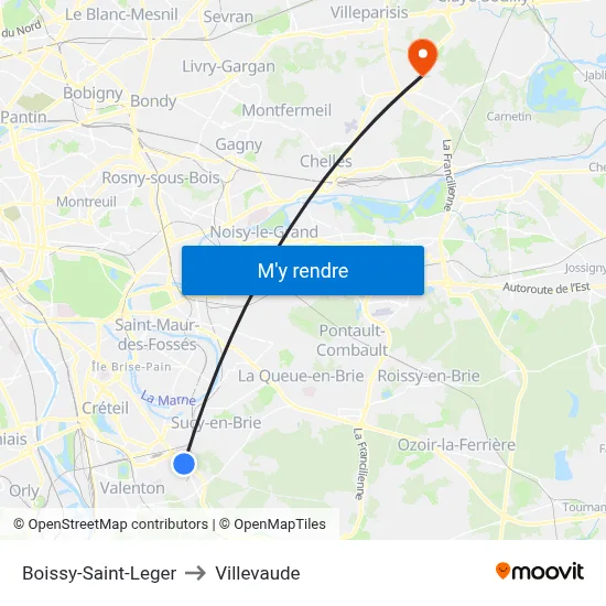 Boissy-Saint-Leger to Villevaude map