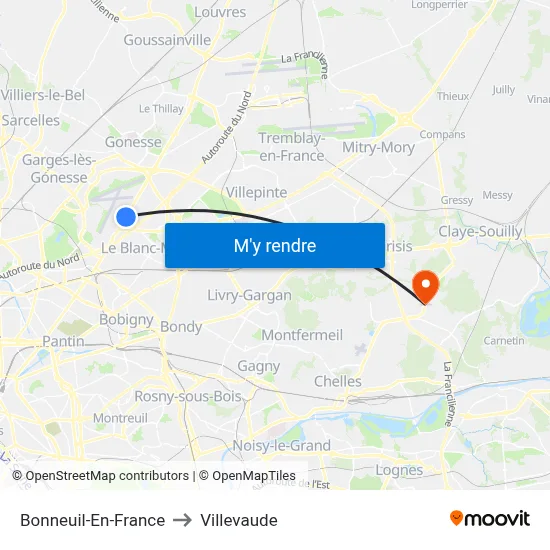 Bonneuil-En-France to Villevaude map