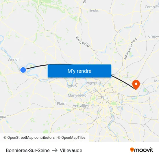Bonnieres-Sur-Seine to Villevaude map