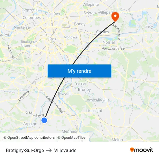 Bretigny-Sur-Orge to Villevaude map