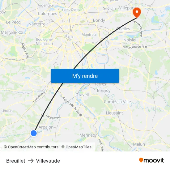 Breuillet to Villevaude map