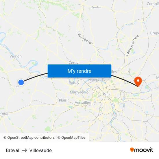 Breval to Villevaude map