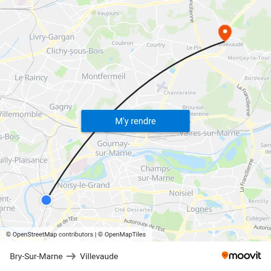 Bry-Sur-Marne to Villevaude map