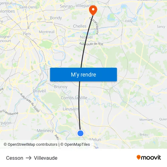 Cesson to Villevaude map