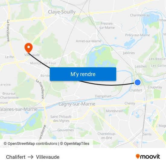 Chalifert to Villevaude map