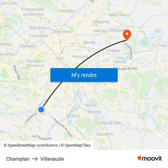 Champlan to Villevaude map