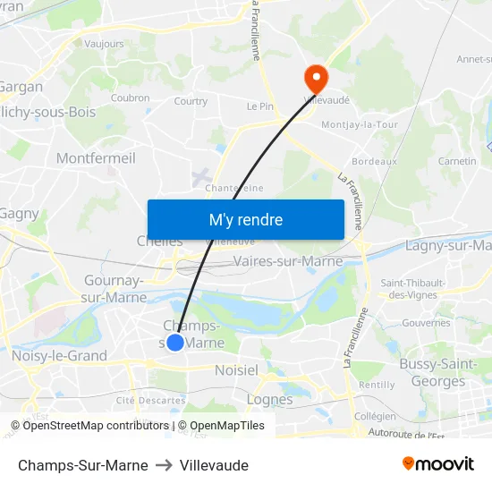 Champs-Sur-Marne to Villevaude map