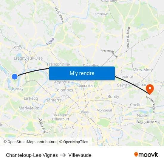 Chanteloup-Les-Vignes to Villevaude map