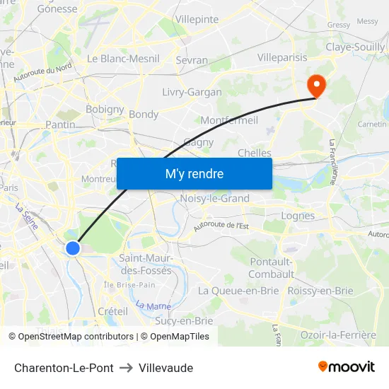 Charenton-Le-Pont to Villevaude map