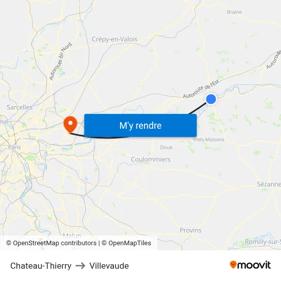 Chateau-Thierry to Villevaude map