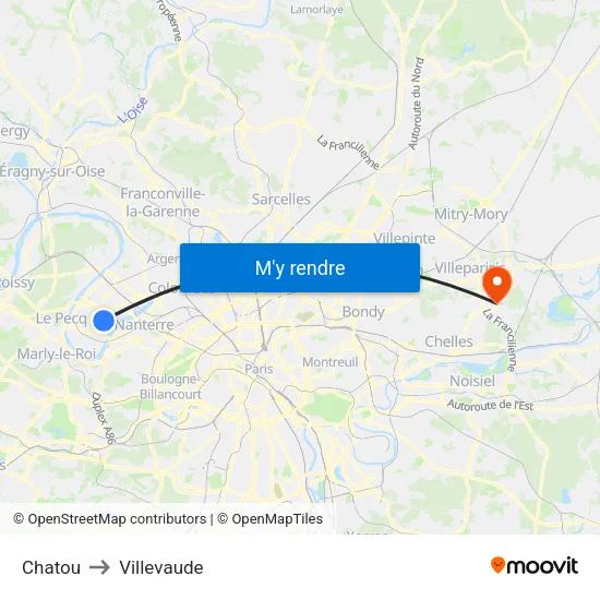 Chatou to Villevaude map