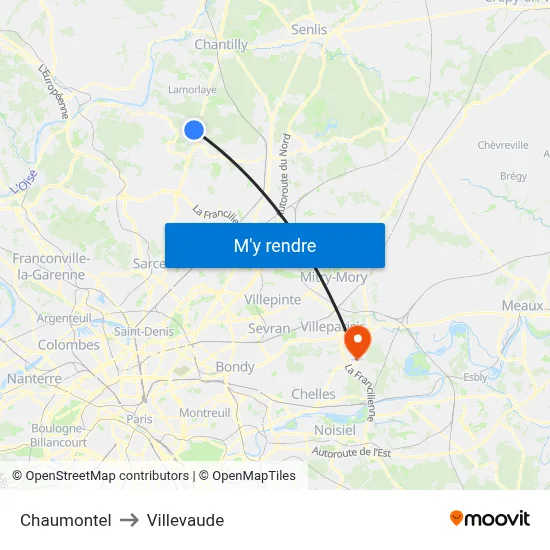 Chaumontel to Villevaude map