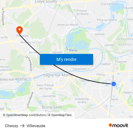 Chessy to Villevaude map