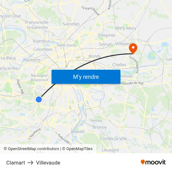 Clamart to Villevaude map