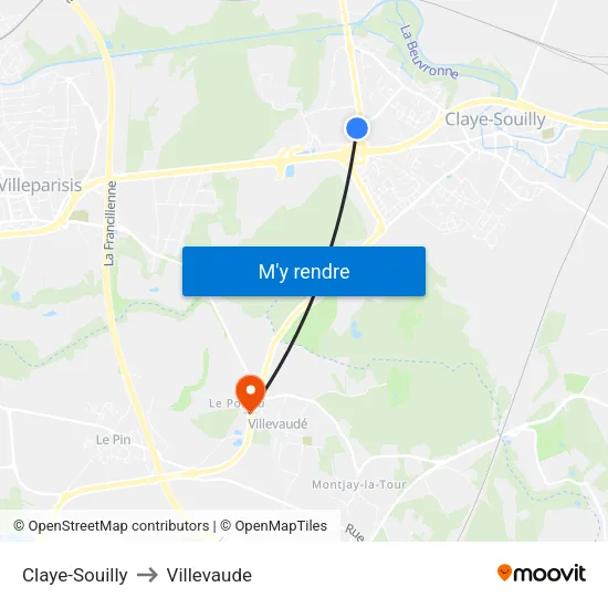 Claye-Souilly to Villevaude map