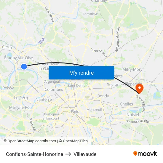 Conflans-Sainte-Honorine to Villevaude map