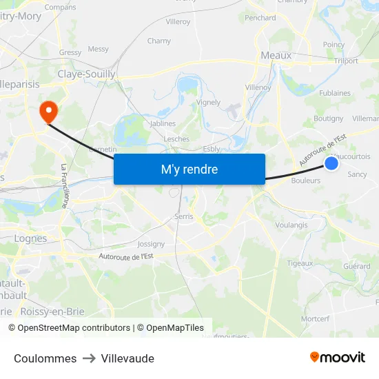 Coulommes to Villevaude map
