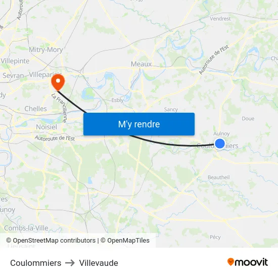 Coulommiers to Villevaude map