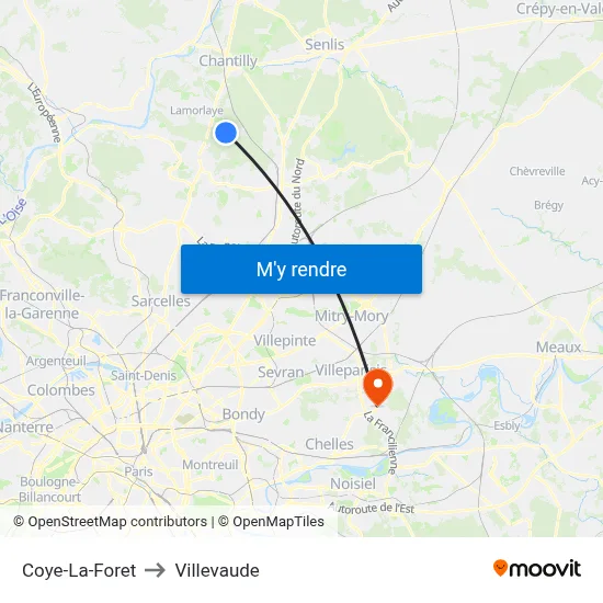 Coye-La-Foret to Villevaude map