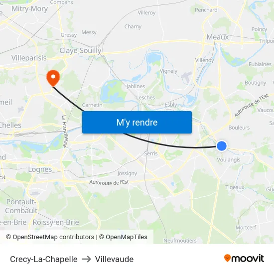Crecy-La-Chapelle to Villevaude map