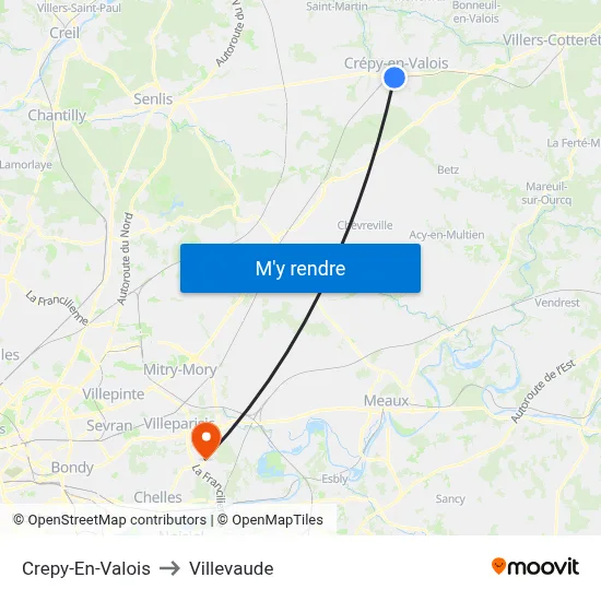 Crepy-En-Valois to Villevaude map