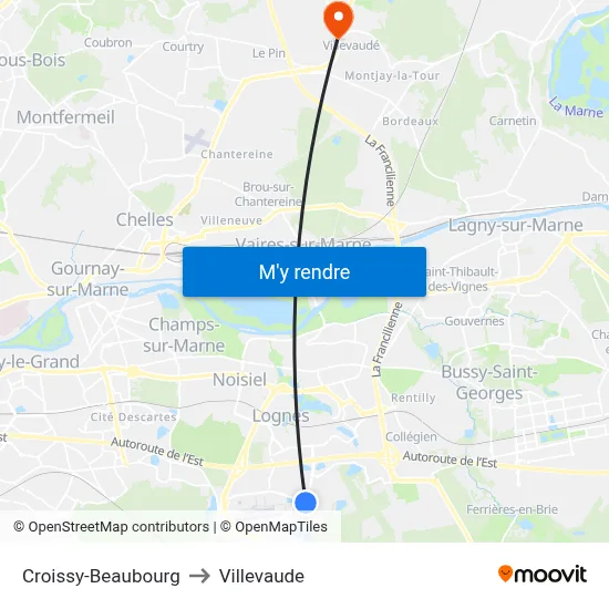 Croissy-Beaubourg to Villevaude map