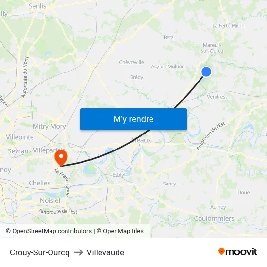 Crouy-Sur-Ourcq to Villevaude map