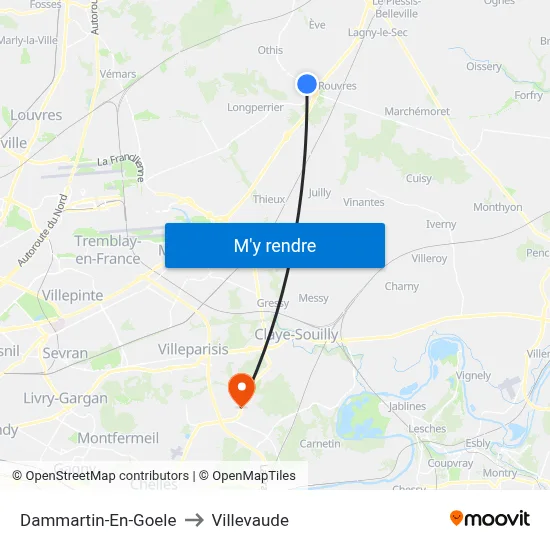 Dammartin-En-Goele to Villevaude map