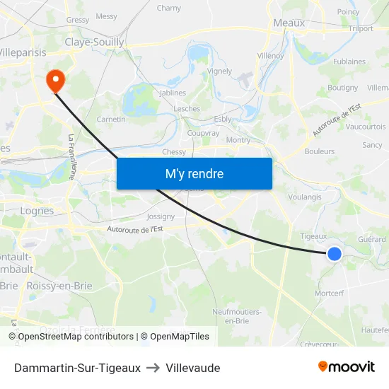 Dammartin-Sur-Tigeaux to Villevaude map